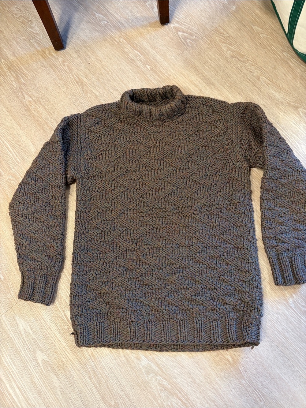 Fisherman wool Vintage Brown Textured Turtleneck Sweater